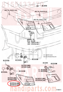 8155133470,LENS & BODY, REAR COMBINATION LAMP, RH,اصطب رفرف خلفي يمين - بدون ملحقات