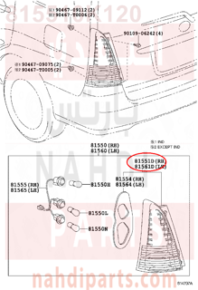 815510K120,LENS & BODY, REAR COMBINATION LAMP, RH,اصطب رفرف خلفي يمين - بدون ملحقات