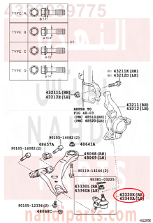 4333039775,JOINT ASSY, LOWER BALL, FRONT RH,جوزوة مقص 