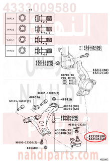 4333009580,JOINT ASSY, LOWER BALL, FRONT RH,جوزوة مقص 
