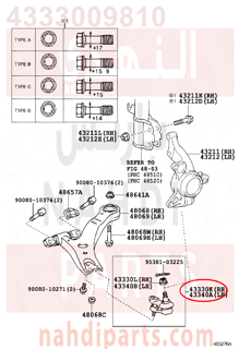 4333009810,JOINT ASSY, LOWER BALL, FRONT RH,جوزوة مقص 