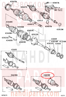 0443806100,BOOT KIT, FRONT DRIVE SHAFT, IN & OUTBOARD, RH,جلود عكوس أمامي داخلي و خارجي - يمين - طقم