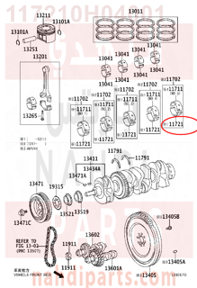 117210H04001,BEARING, CRANKSHAFT, NO.2,سبيكة مكينة 