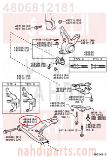 4806812181,ARM SUB-ASSY, FRONT SUSPENSION, LOWER NO.1 RH,مقص  امامى تحت يمين 