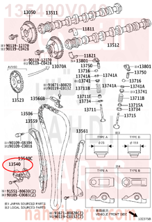 135400V040,TENSIONER ASSY, CHAIN, NO.1,شداد جنزيز مكينه - بلف شداد جنزير