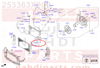 253363X000,INSULATOR-RADIATOR MTG,LWR,2V000-1E000 قاعدة رديتر