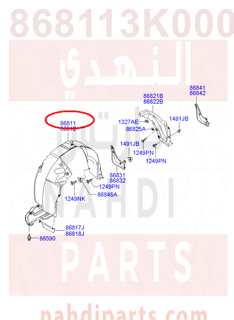 868113K000,GUARD ASSY-FRONT WHEEL,LH,بطانة رفرف امامي يسار