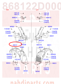 868122D000,GUARD ASSY-FRONT WHEEL,RH,بطانة رفرف امامي يمين
