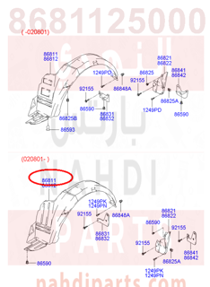 8681125000,GUARD ASSY-FRONT WHEEL,LH,بطانة رفرف امامي يسار