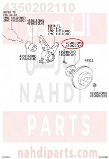 4350202110,HUB SUB-ASSY, FRONT AXLE, RH,عكس أمامي يمين كامل 