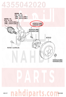 4355042020,HUB SUB-ASSY, FRONT AXLE, RH,عكس أمامي يمين كامل 