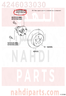 4246033030,HUB & BEARING ASSY, REAR AXLE, LH,فلنجة خلفيه يسار مع الرمان , مع الحساس 