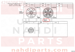 426030K280,ORNAMENT SUB-ASSY, WHEEL HUB,طاسة كفر 