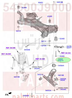 54500J9000,ARM COMPLETE-FR LWR,LH,N/A