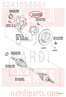 4241050041,HUB & BEARING ASSY, REAR AXLE, RH,فلنجة خلفيه يمين مع الرمان ,والحساس 