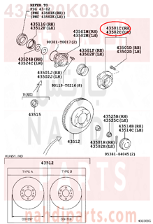 435020K030,HUB SUB-ASSY, FRONT AXLE, RH,عكس أمامي يمين كامل 