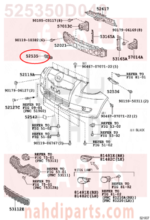 525350D040,RETAINER, FRONT BUMPER SIDE, RH,عظمة صدام يمين 