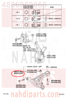 4806959065,ARM SUB-ASSY, FRONT SUSPENSION, LOWER NO.1 LH,مقص  امامى تحت يسار 