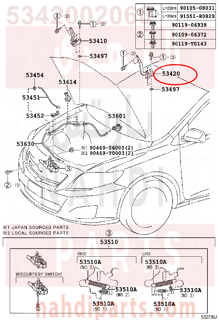 5342002060,HINGE ASSY, HOOD, LH,مفصلة كبوت يسار