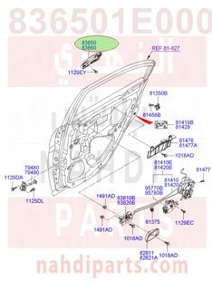 836501E000CA,HANDLE ASSY-REAR DOOR OUTSIDE,LH,يد باب خارجي يسار