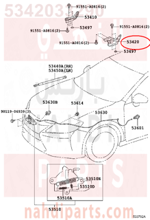 5342033290,HINGE ASSY, HOOD, LH,مفصلة كبوت يسار