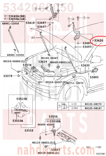 5342060050,HINGE ASSY, HOOD, LH,مفصلة كبوت يسار