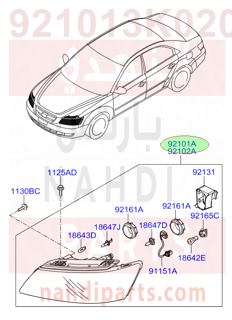 921013K020,LAMP ASSY-HEAD,LH,شمعة يسار