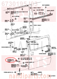 6730195J03,BASE SUB-ASSY, SLIDE DOOR LOWER ROLLER, RH,جلدة 