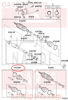 0443833080,BOOT KIT, FRONT DRIVE SHAFT, IN & OUTBOARD, RH,جلود عكوس أمامي داخلي و خارجي - يمين - طقم