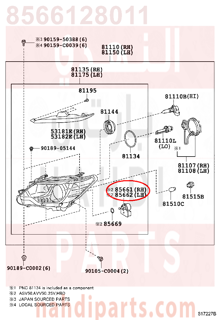 8566128011,MOTOR, HEADLAMP LEVELING, RH,Mاو ، كشافات الإستواء، RH