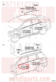 7571012780,MOULDING ASSY, FRONT DOOR BELT, يمين   ,صب آسى ، حزام الباب الأمامي ، على اليمين