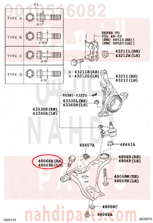 9010516082,BOLT(FOR FRONT SUSPENSION LOWER ARM NO.1 RH),مسمار