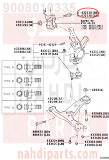 9008010335,BOLT (FOR STEERING KNUCKLE RH),مسمار