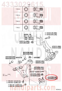 4333029615,JOINT ASSY, LOWER BALL, FRONT RH,جوزوة مقص 