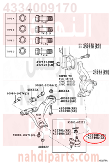 4334009170,JOINT ASSY, LOWER BALL, FRONT LH,جوزوة مقص 