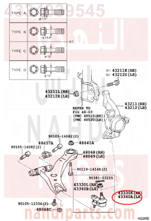 4334039545,JOINT ASSY, LOWER BALL, FRONT LH,جوزوة مقص 