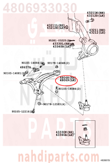 4806933030,ARM SUB-ASSY, FRONT SUSPENSION, LOWER NO.1 LH,مقص  امامى تحت يسار 