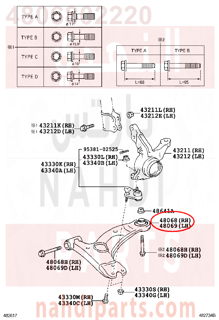 4806802220,ARM SUB-ASSY, FRONT SUSPENSION, LOWER NO.1 RH,مقص  امامى تحت يمين 