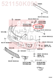 521150K090,SUPPORT, FRONT BUMPER SIDE, RH,قاعدة صدام امامى يمين