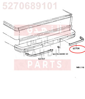 5270689101,MOULDING SUB-ASSY, REAR BUMPER SIDE, RH,جلدة صدام تحت