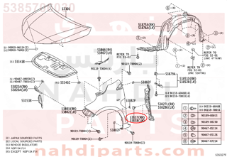 5385706030,RETAINER, FRONT WHEEL OPENING EXTENSION, RH,قاعدة جانبية 