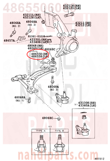 4865506060,BUSH, FRONT LOWER ARM, NO.2 RH,جلبة 