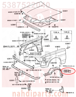 5387522040,LINER, FRONT FENDER, RH,بطانة رفرف 